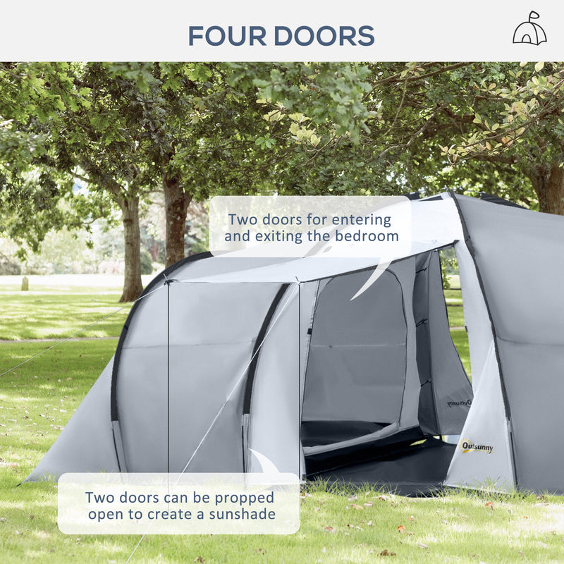 Tenda da Campeggio 4-6 Persone con 2 Camere Impermeabile con Baldacchino 590x245x193 cm  Grigio-5