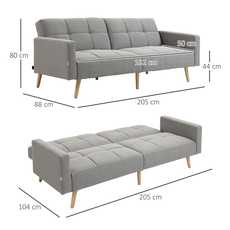 Divano Letto 2 Posti Matrimoniale 205x95x80 cm Schienale Regolabile in Tessuto Effetto Lino Grigio-3