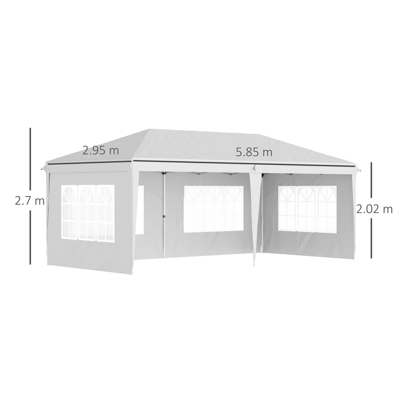 Gazebo da Giardino 5,85x2,95x2,7m in Acciaio e Poliestere Bianco-3