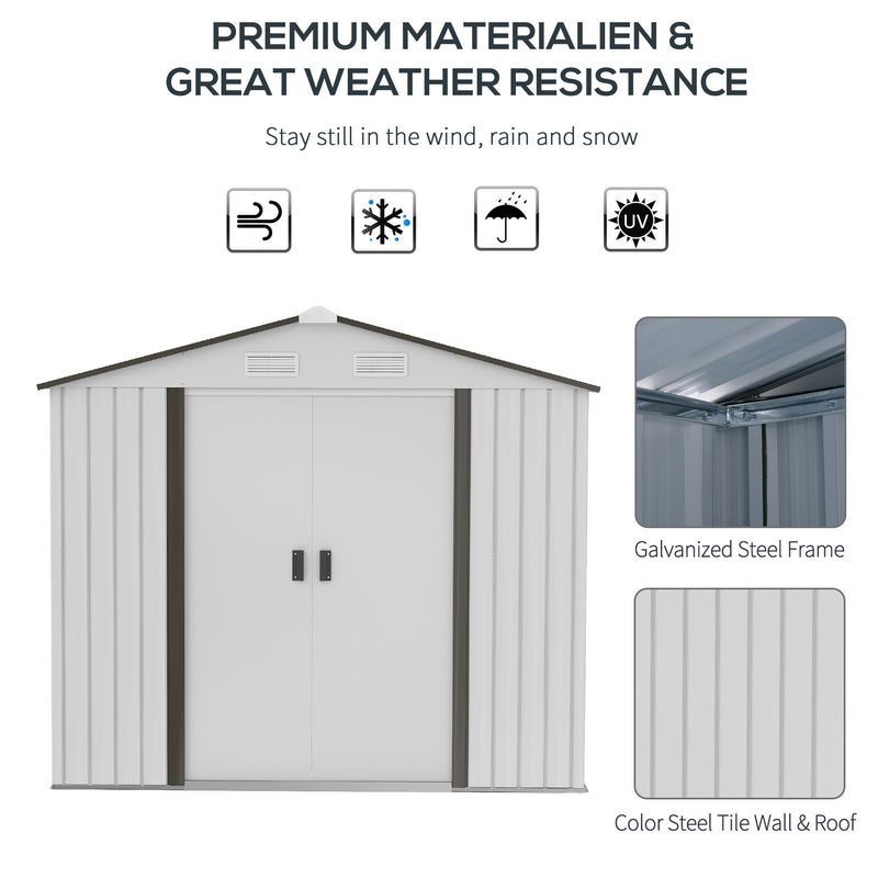 Casetta Box da Giardino Porta Utensili 213x130x185 cm con Porte Scorrevoli in Acciaio Bianco-3