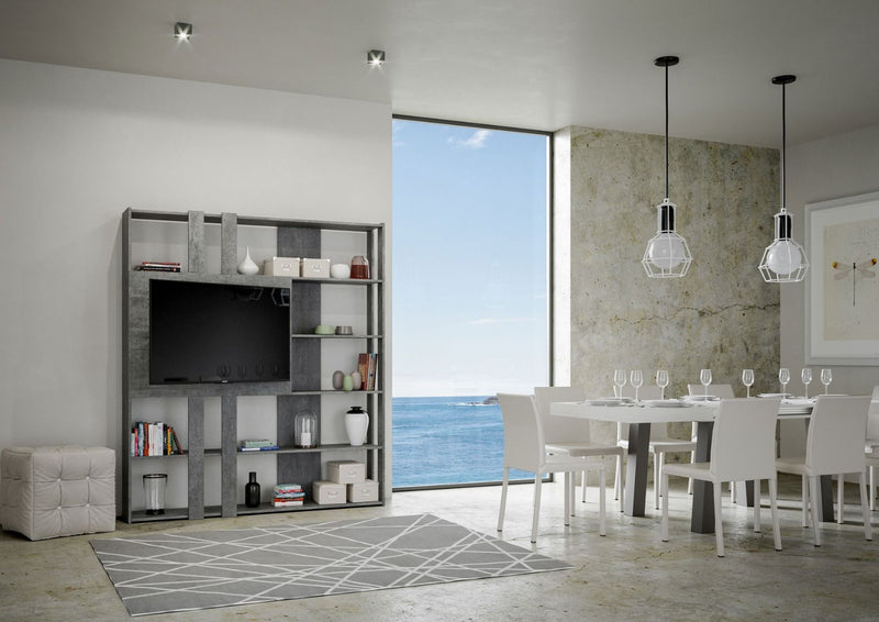 Libreria Moderna 5 Ripiani con Pannello per TV 178x36x204 cm in nobilitato Grigio-3