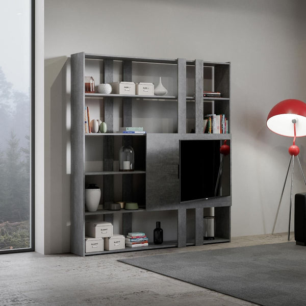 acquista Libreria Moderna 5 Ripiani con Pannello per TV 178x36x204 cm in nobilitato Grigio