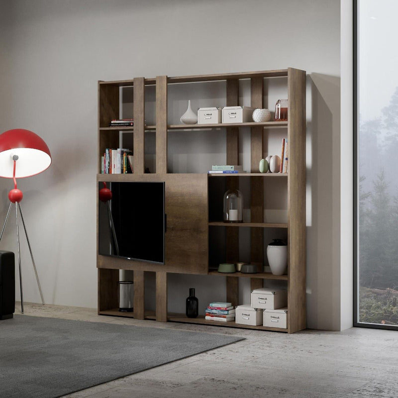 Libreria Moderna 5 Ripiani con Pannello per TV 178x36x204 cm in nobilitato Marrone-2