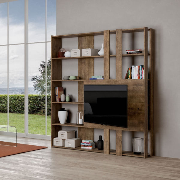 online Libreria Moderna 5 Ripiani con Pannello per TV 178x36x204 cm in nobilitato Marrone