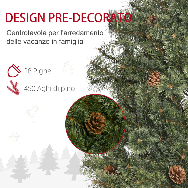 Albero di Natale Artificiale H180 cm 450 Rami con Pigne Decorative e Base in Metallo Verde-6