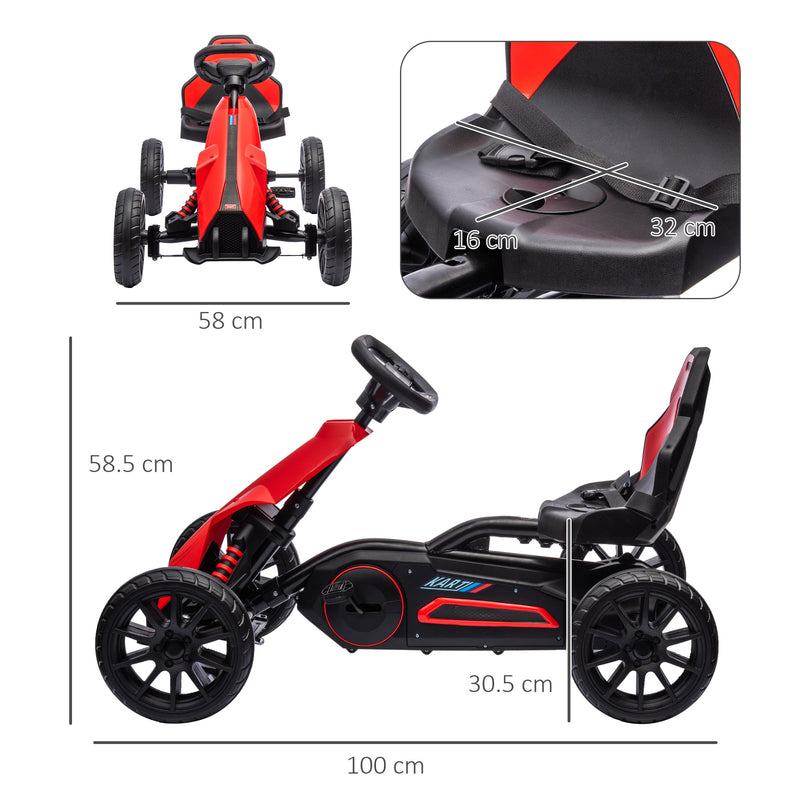 Go Kart a Pedali per Bambini 100x58x58,5 cm Ruote in EVA Rosso Nero-3