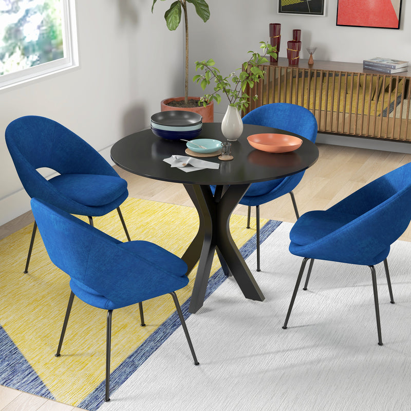 Tavolo da Pranzo Moderno Rotondo per 4 Persone Ø100x75 cm in Acciaio e MDF Nero-2