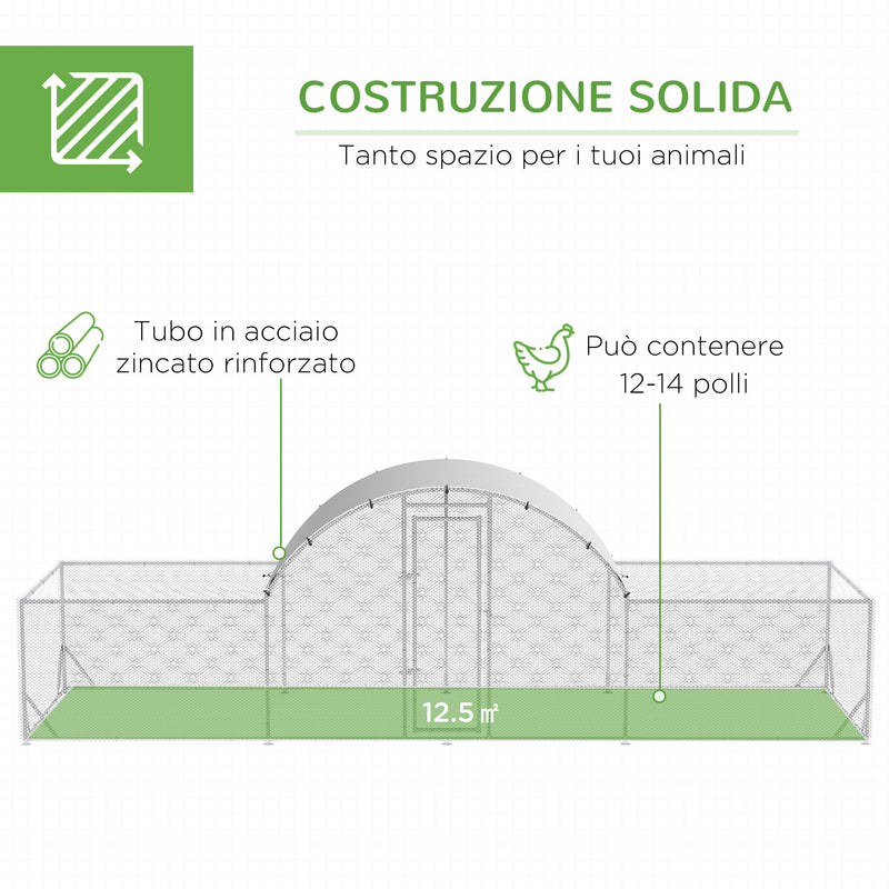 Pollaio Gabbia per Galline da Esterno 660x190x195 cm in Acciaio Zincato Grigio Argento-4