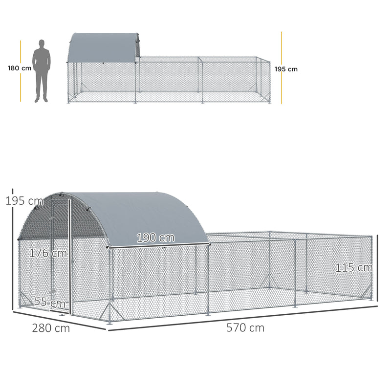 Pollaio Gabbia per Galline da Esterno 570x280 cm in Acciaio Grigio Argento-3