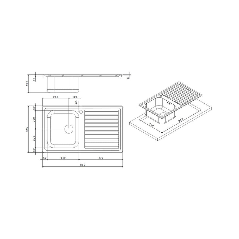 Lavello 86x50 cm destro-2