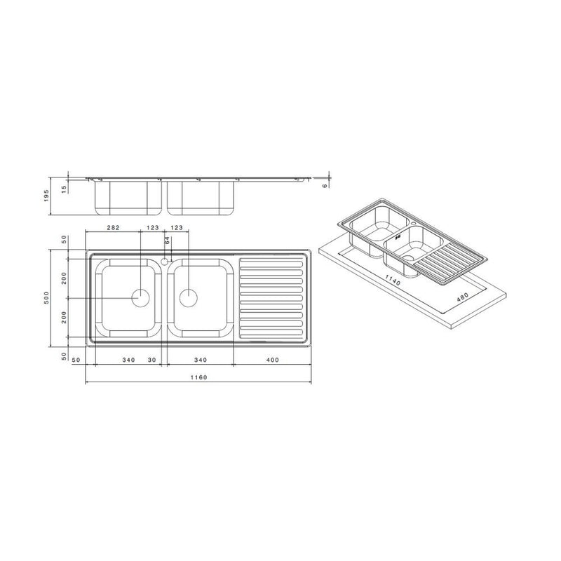 Lavello 116x50 cm sinistro-2