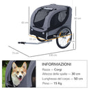 Rimorchio Bici per Cani Taglia Media con Finestre Laterali e Bandierina 130x73x90 cm  Grigio e Nero-8