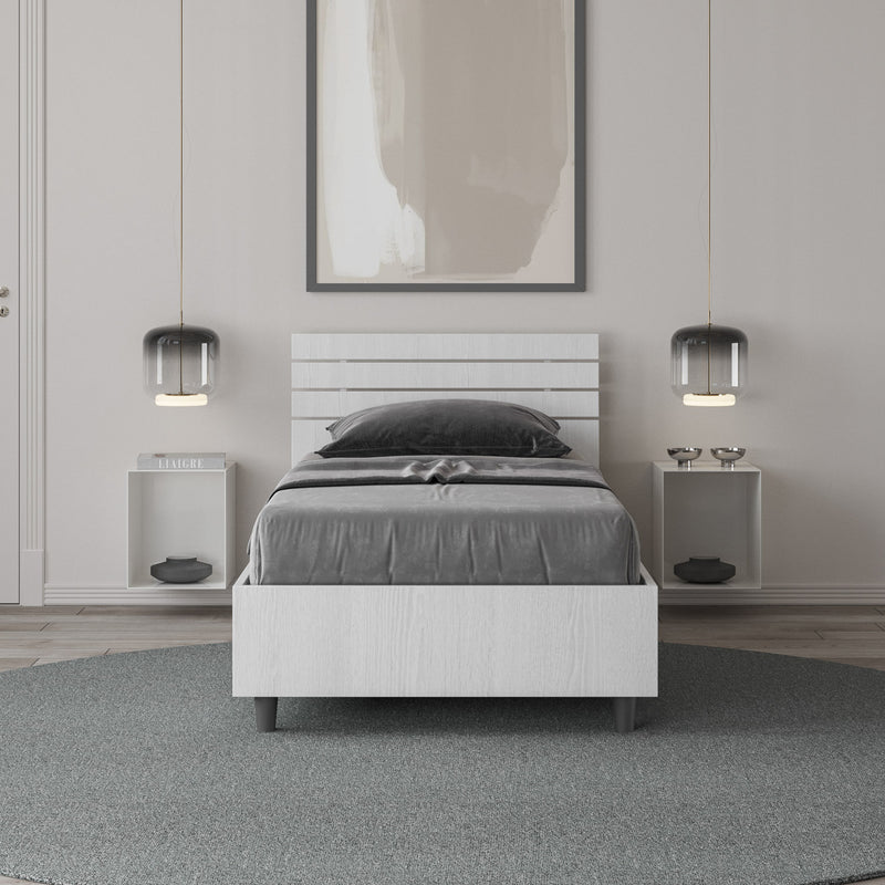 Letto Singolo Ankel Testata Doghe Inclinata  Bianco Frassino Varie Misure-4