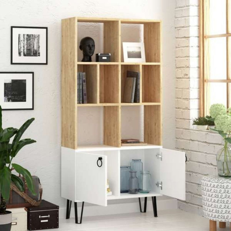 Libreria Bene 80x30x166 cm con ante rovere bianco-1