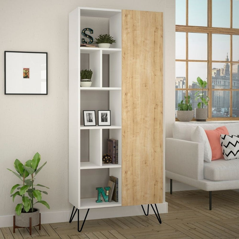 Libreria Jedda 80,6x191 cm bianca con anta rovere -1