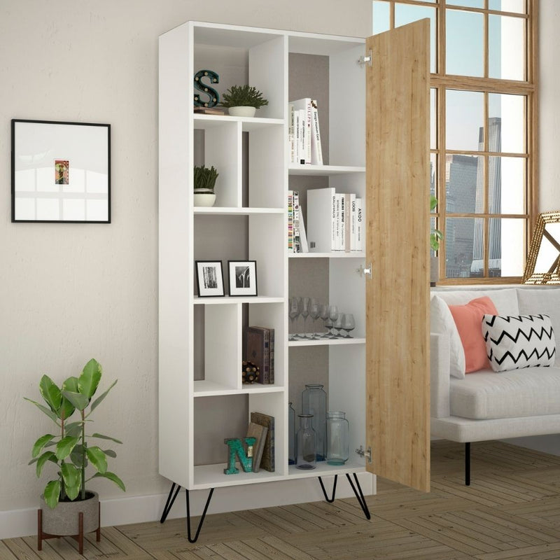 Libreria Jedda 80,6x191 cm bianca con anta rovere -2