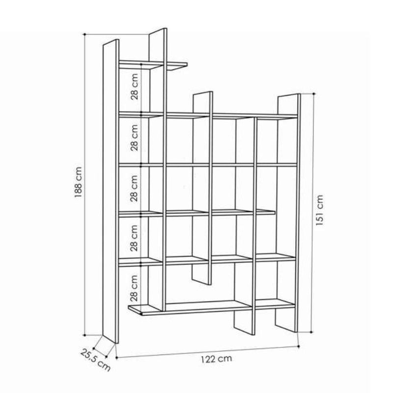 Libreria 6 Ripiani 122x25,5x188 cm in MDF Manco Bianco-3