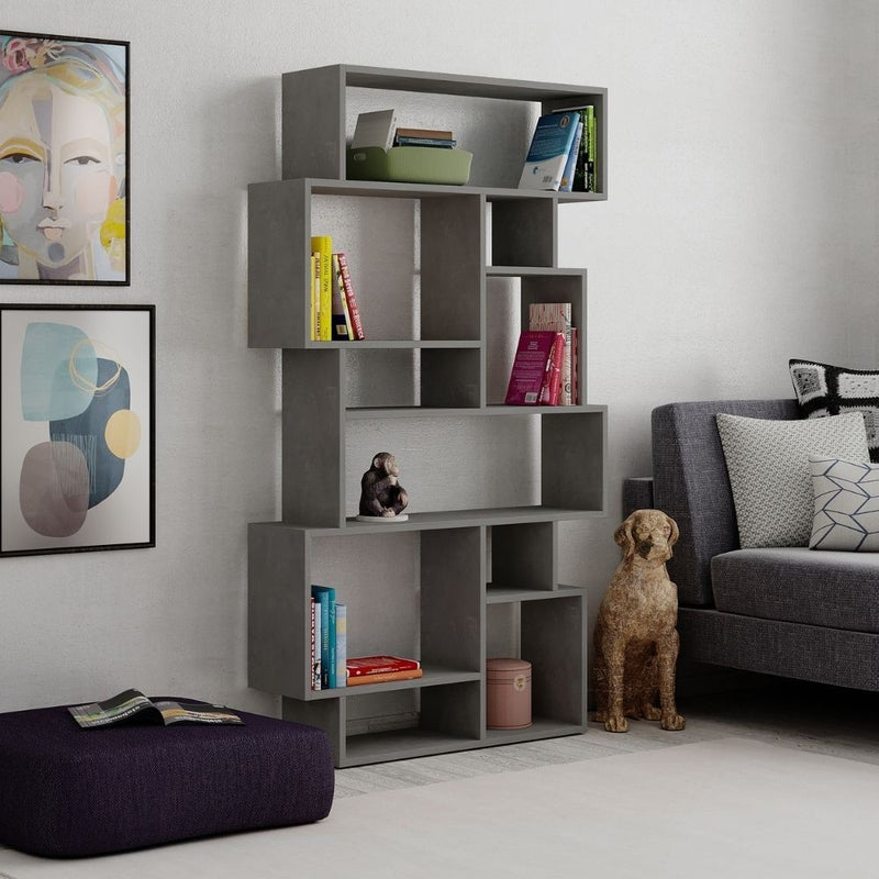 Libreria orizzontale bifacciale 96x25,5x168,5 cm cemento-3