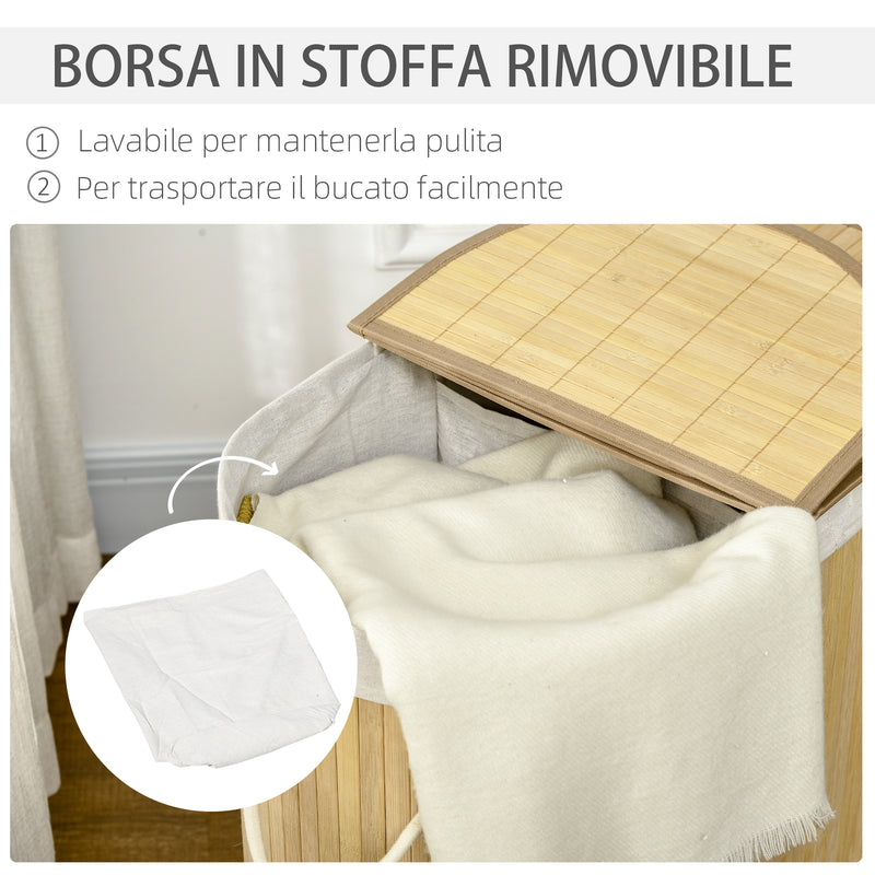 Cesto Portabiancheria a 2 Sezioni 62,5x37x60,5 cm Capacità 100L Sacca Interna Removibile -5