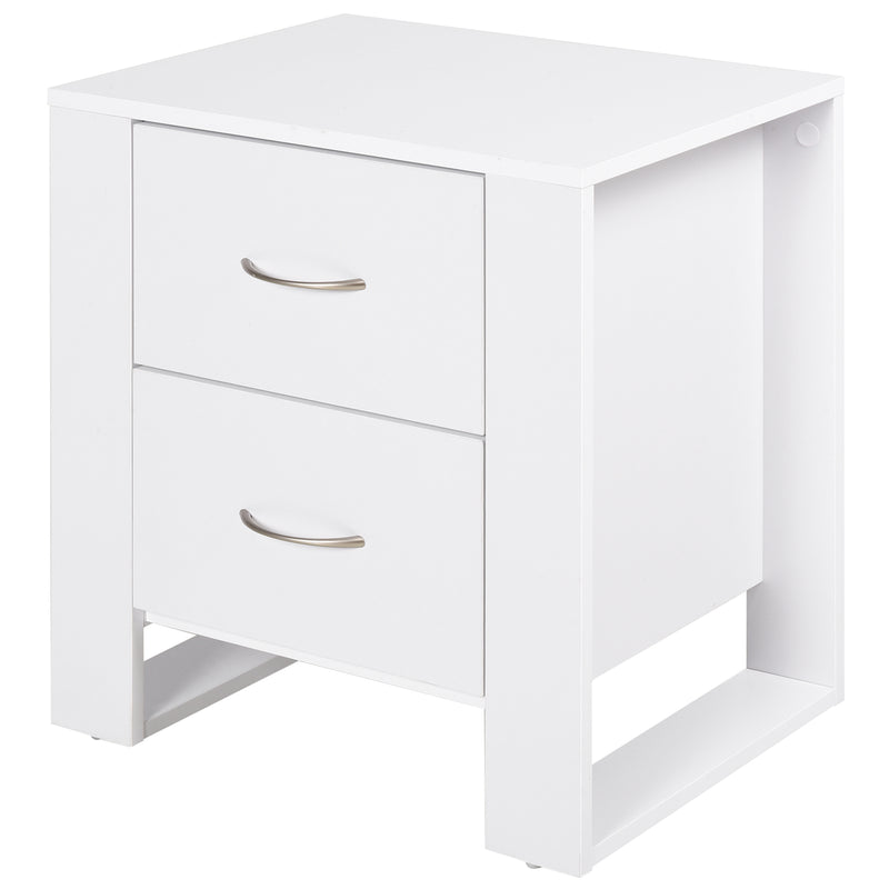 Comodino Moderno  con 2 Cassetti per Camera da Letto 48x39x54 cm in Legno Bianco-1