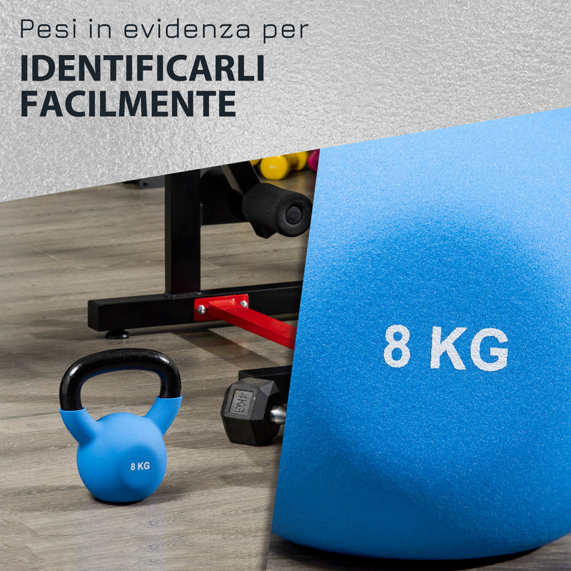 Kettlebell per Allenamento 8 Kg Base Piatta in Metallo e Neoprene Blu-5