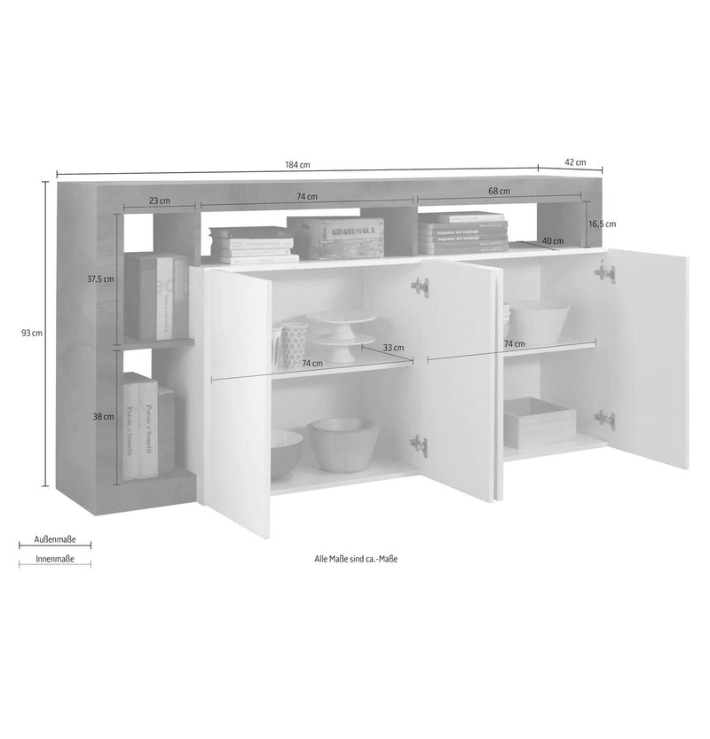 Madia Mogol 4 ante bianco lucido pero 184x42x93H cm-3