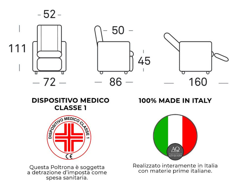 Poltrona Alzapersona Elettrica 2 Motori 72x111x86 cm Martina in Microfibra Dispositivo Medico 1 Verde-4