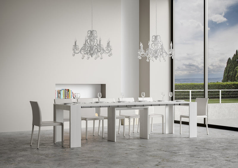 Consolle Allungabile 90-302x42x78 cm in Nobilitato Bianco-4