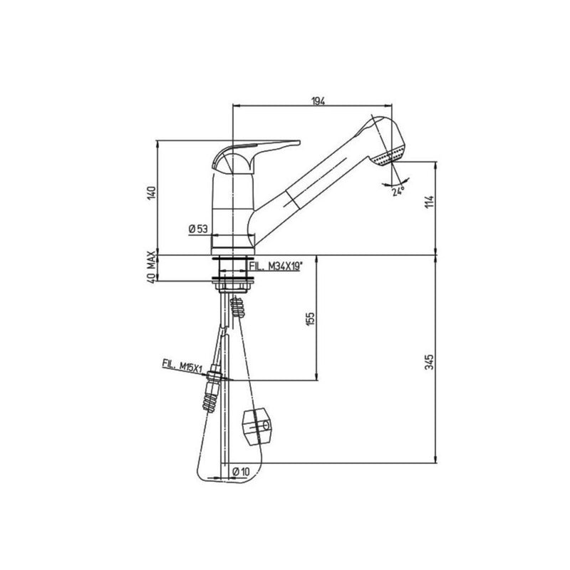 Rubinetto Cucina Miscelatore Monocomando Doccetta Estraibile in Ottone Paini Mixo Bianco-2