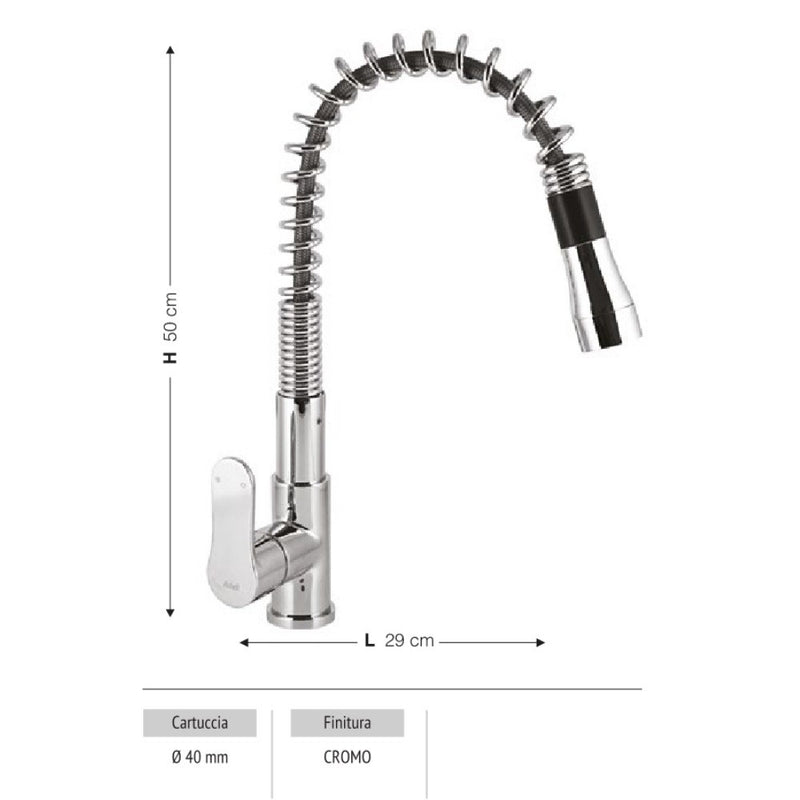 Rubinetto Cucina Miscelatore Monocomando Lavello in Ottone Hena pull down Cromato-2