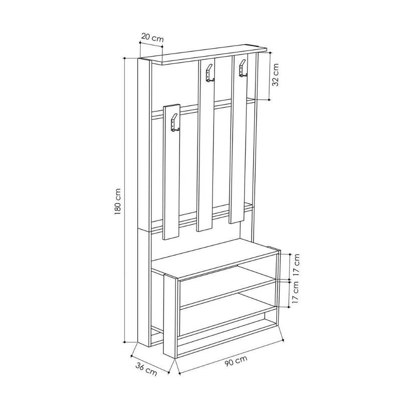 Mobile Ingresso con Scarpiera e Appendiabiti 90x36x180 cm in MDF Chester Bianco Rovere-3