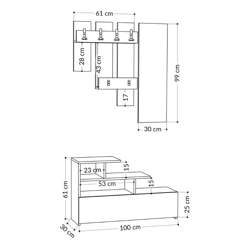 Mobile Ingresso Scarpiera Appendiabiti e Specchio 100x30x61 cm in MDF Vesty Bianco-4