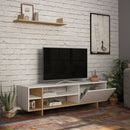 Mobile TV 1 Anta 2 Ripiani e Mensola 160x35,5x44 cm in MDF Stockton Bianco Rovere-2