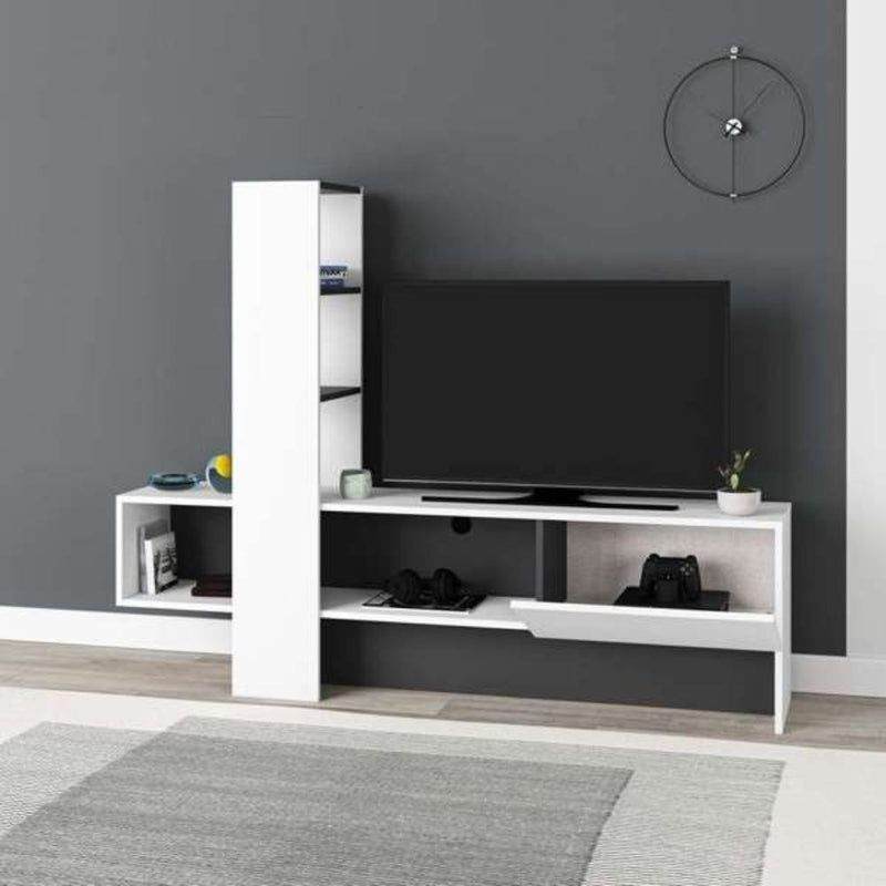 Mobile TV 1 Anta 180x38x138 cm in MDF Troya Bianco e Antracite-2