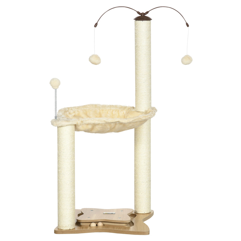 Albero Tiragraffi per Gatti max 5 kg 53,5x53,5x90 cm con Amaca e Pali in Sisal Beige-1