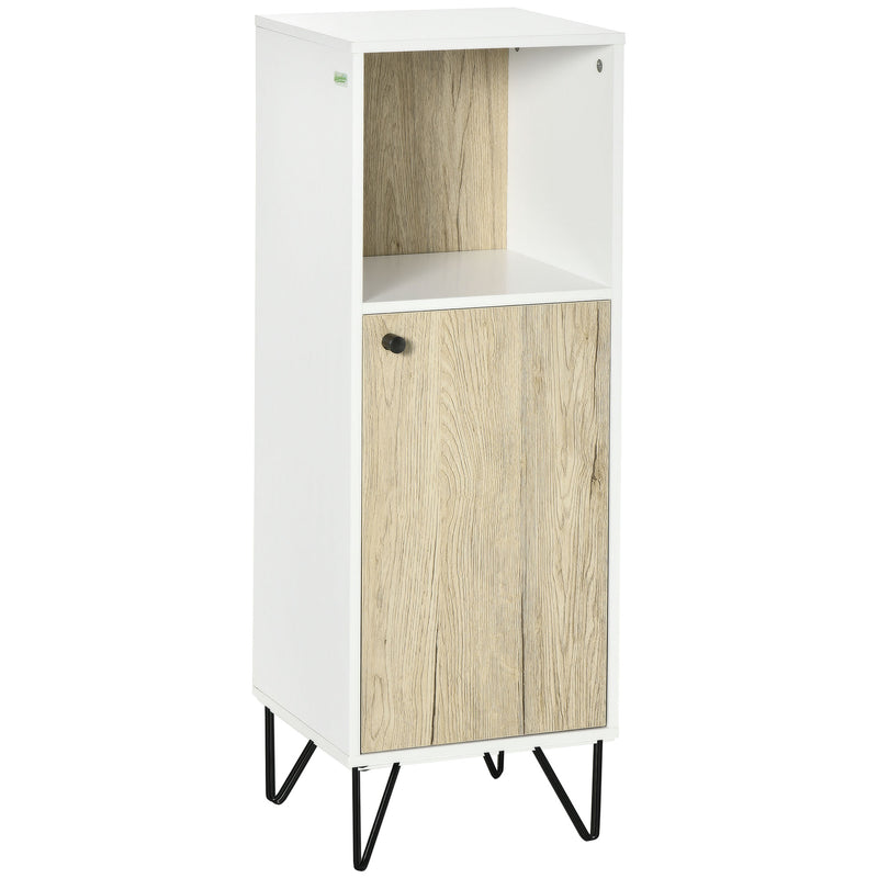 Mobile Bagno Ripiano Aperto 1 Anta 31,5x30x91 cm in Legno Quercia e Bianco-1