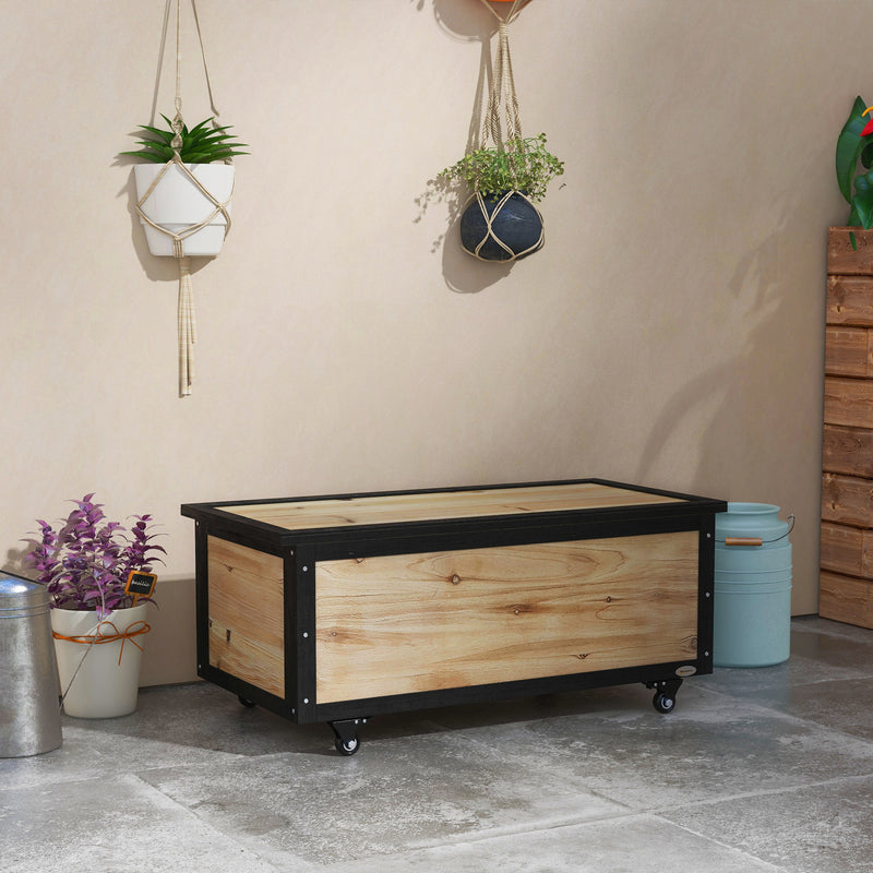 Panca Contenitore da 121L con 4 Rotelle e Maniglie 100x50x43 cm in Legno e Acciaio Colore Legno-2