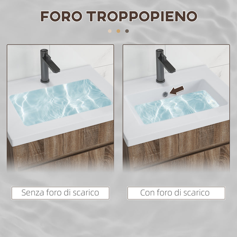 Mobile Lavabo 1 Cassetto 60x45,5x45 cm in Truciolato e Ceramica Marrone Chiaro-6