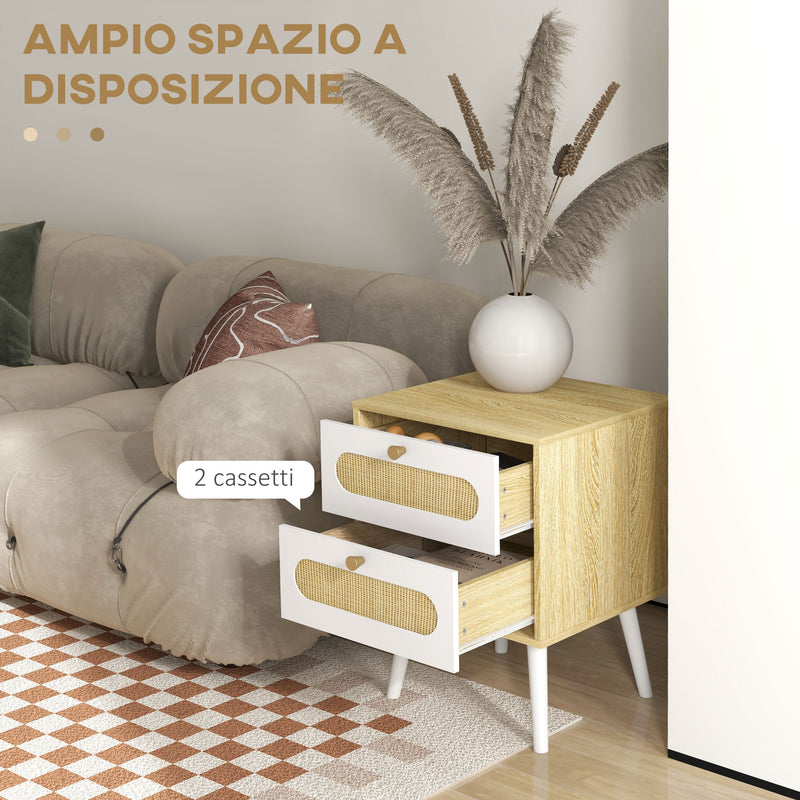 Set 2 Comodini 2 Cassetti 40x40x55 cm in Truciolato e MDF Rovere e Bianco-5