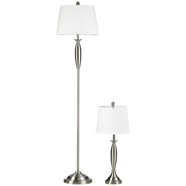 Set Lampada da Terra e Lampada da Tavolo 40W Attacco E27 in Acciaio e Tessuto Bianco e Argento prezzo