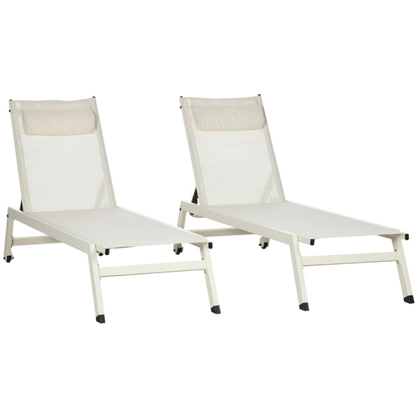 Set 2 Lettini Prendisole da Giardino 55x195x30 cm in Alluminio e Poliestere Beige online