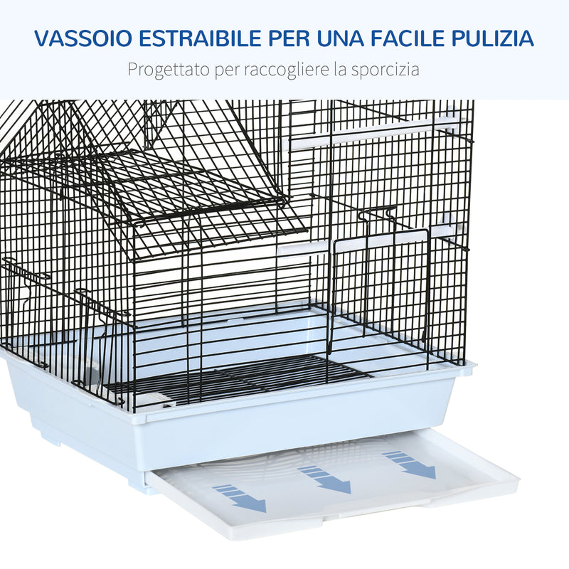 Gabbia per Uccelli con Maniglia 39x33x47 cm in Metallo con Vassoio Estraibile Pioli e Altalena Bianco-5