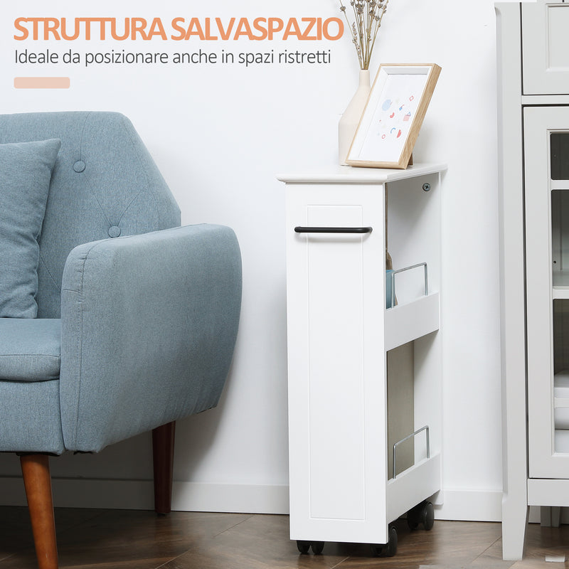 Carrello Salvaspazio Multiuso 42,5x20,3x66,7 cm in Legno MDF e Ruote Bianco-6