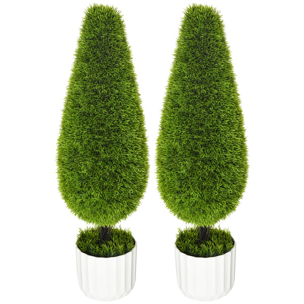 Set 2 Piante Cipresso Artificiali H90 Cm con Vaso Ø12x16 cm Verde e Bianco online