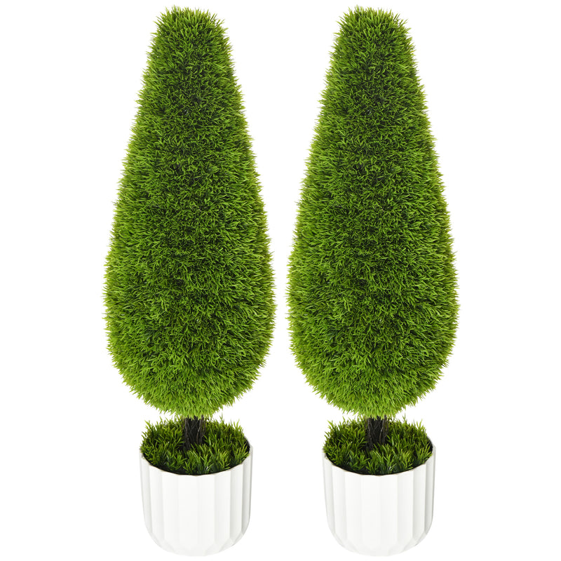 Set 2 Piante Cipresso Artificiali H90 Cm con Vaso Ø12x16 cm Verde e Bianco-1