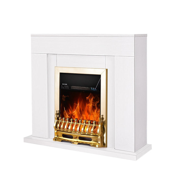 acquista Camino Elettrico da Pavimento 85x95x30 cm Effetto Fiamma 2000W Arthur & Galileo Gold Bianco