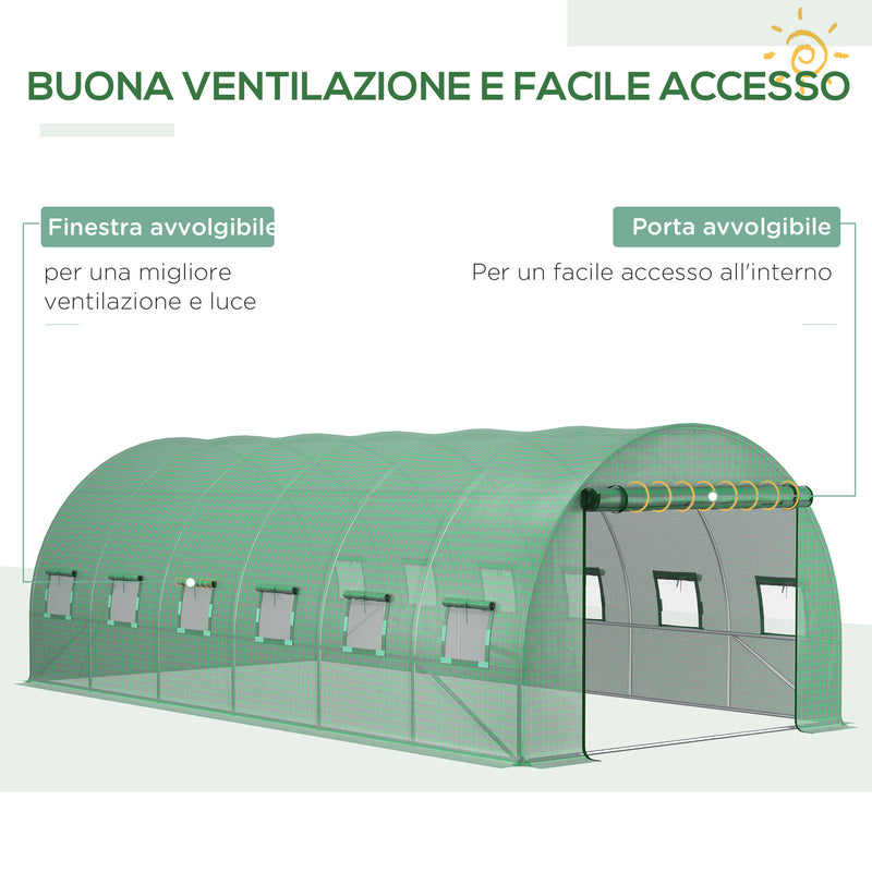 Telo di Ricambio per Serra da Giardino 6x3x2 m con 12 Finestre e Porta Avvolgibile Verde-4