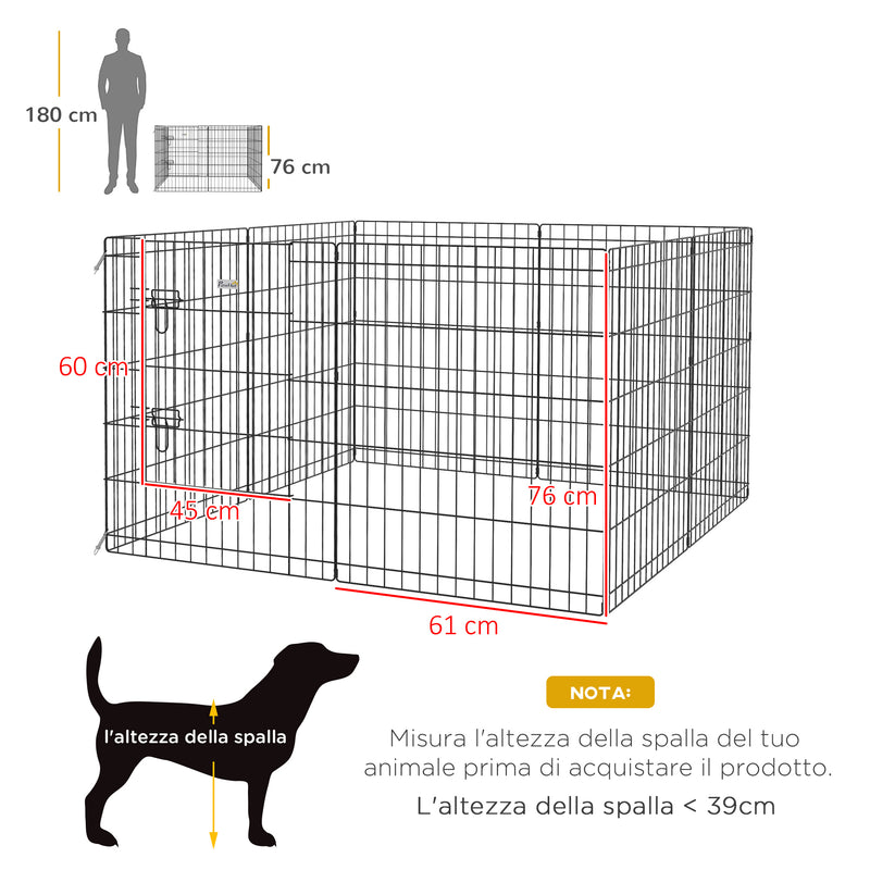 Recinto per Cani e Cuccioli Box per Animali da 8 Pezzi 76 x 61 cm  in Filo di Ferro Nero-3