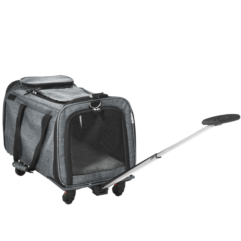 Trasportino per Cani e Gatti 4 in 1 Pieghevole 50x31x37 cm con Maniglia Telescopica Grigio-1