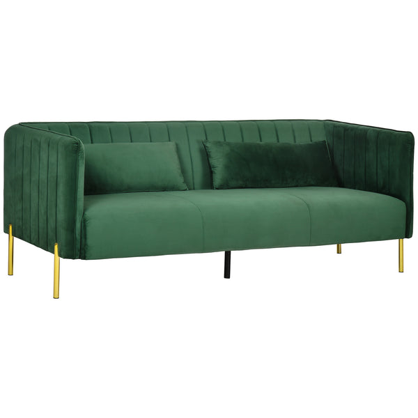 online 3-Sitzer-Sofa 195 x 88 x 76 cm in Stahl und grünem Samtstoff